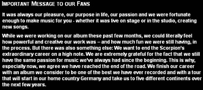 スコーピオンズの解散宣言!?